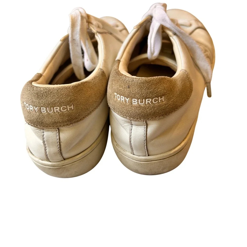 Tory Burch Howell Court Sneakers‎ Size 8 White Leather Double T Logo